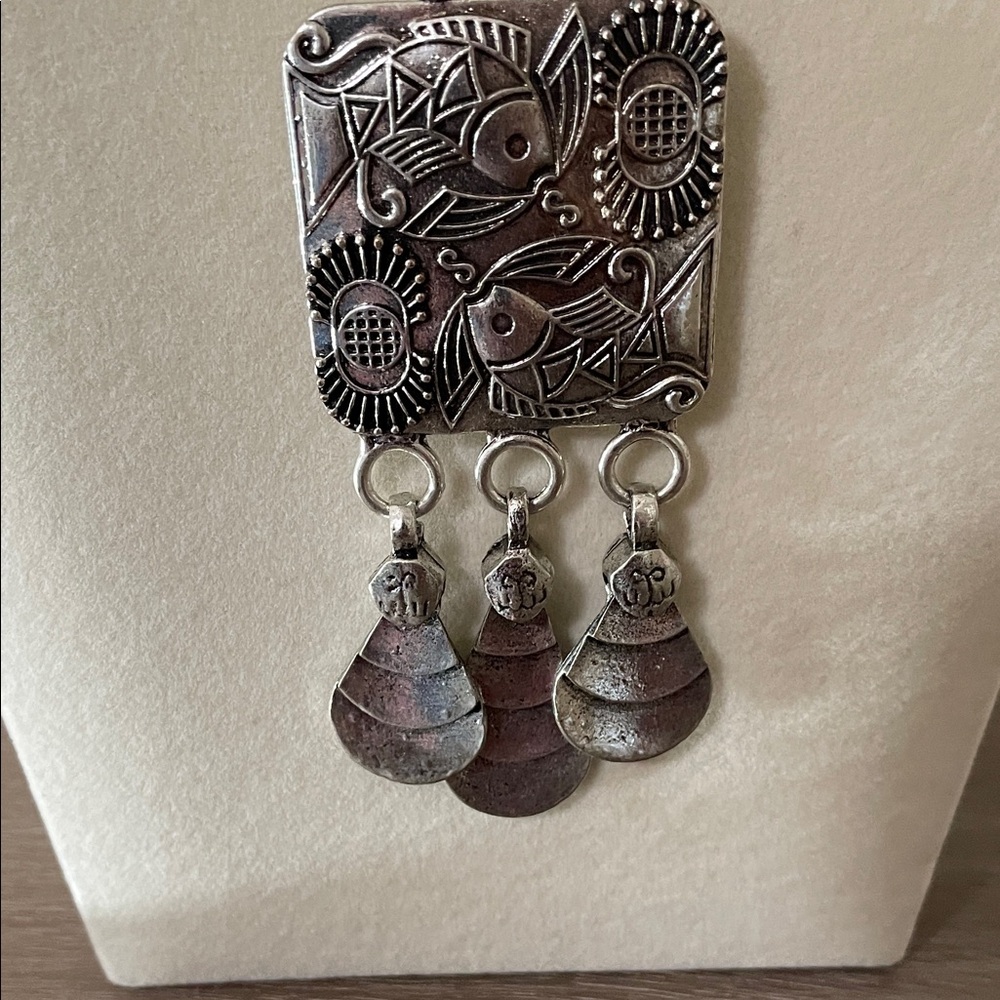 Artisan Silver Statement Necklace with Black Accents - Picture 2 of 8